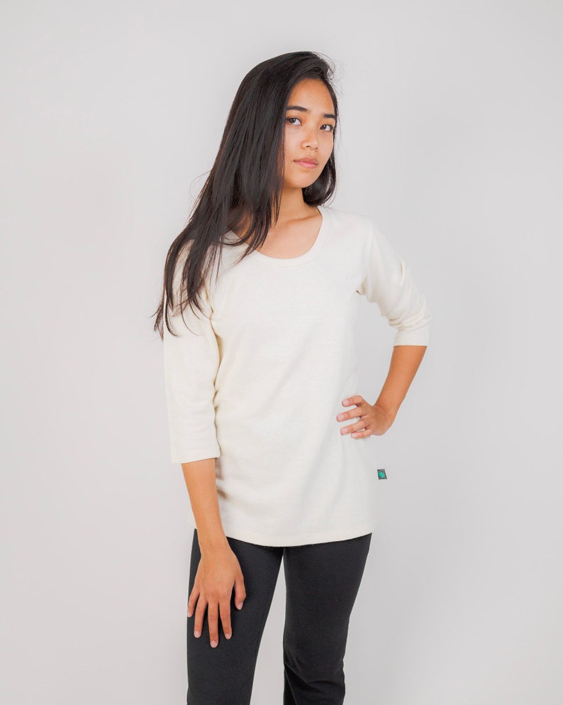 Hemp and Organic Cotton Shirt, Three-Qtr Length Sleeve Scoop Neck Hemp Shirt, Women's Hemp Clothing Natural