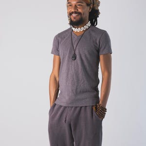 Hemp Vneck Shirt • Slim Fit Design Urban Style Tee • Organic Cotton Outdoor Everyday Casual Wear Eco Friendly Natural Fiber Top Men Clothing Gray