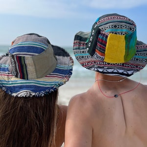 Hemp Patchwork Bucket Hat, Patchwork Sun Hat, Beach Panama Sun Hat, Natural hippie Hat, Unisex, Handmade in Nepal, Eco-friendly Hat image 1