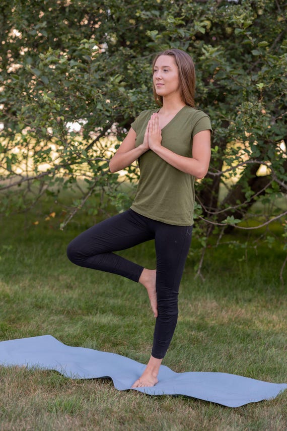 Hemp Vneck Tshirt • Organic Cotton Top Women Athletic Shirt • Boho Sustainable Clothing Viscose Jersey Tee Fitted Eco Garment Natural Fabric
