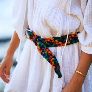 Hemp Braided Belt • Multicolor Design Boho Style Hippie Fashion Vegan Accessory•Sustainable Material Natural Fiber Woven Texture Unisex Wear