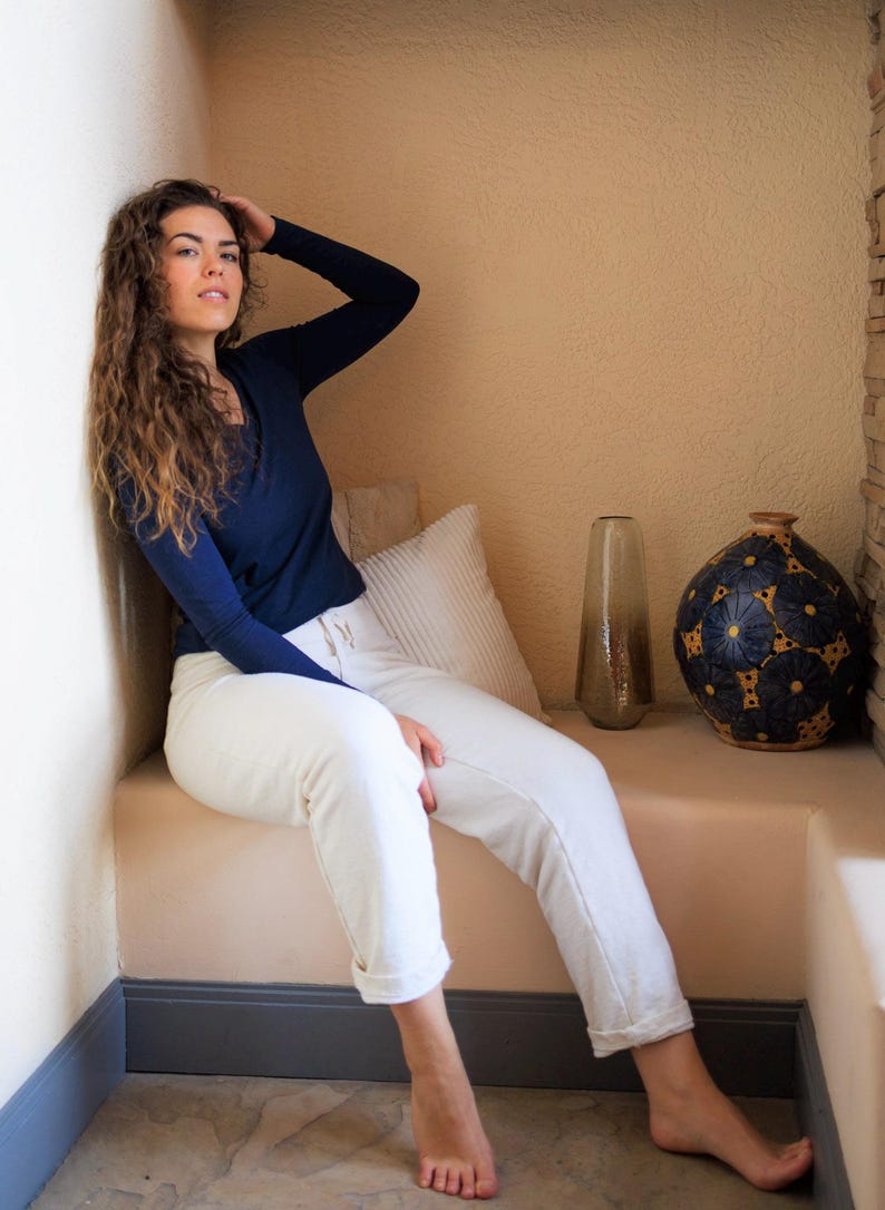 Hemp Cotton Shirt • Layering Top • Sustainable Clothing • Eco Friendly Hemp Blend Vneck • Athletic Wear Breathable Fabric Hiking Outdoor image 9