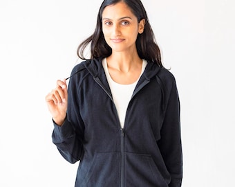 Sudadera con capucha de cáñamo para mujer: jersey de algodón orgánico, sudadera ligera con cremallera, sudadera sostenible