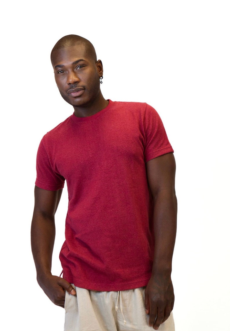 Men's Hemp T-Shirt, Hemp and Organic Cotton Urban Crew Shirt, Blue, Gray, Olive, Burgundy, Natural, or Black S-XXL Asatre Burgundy