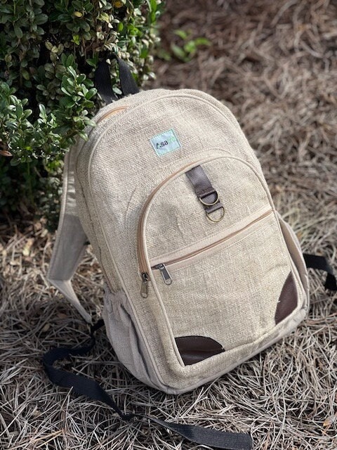 DevD Handmade Natural Hemp Nepal Backpack Men  Women Lightweight Daypack  Zip