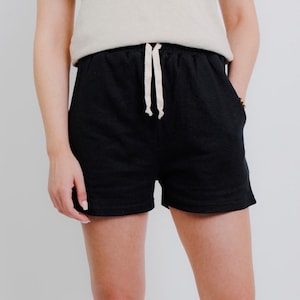 Women's Hemp Athletic Jersey Shorts, Hemp and Organic Cotton Casual Draw String Shorts Gray, Black S-XL Black