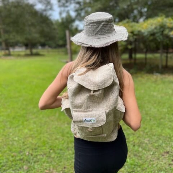 Hemp Rucksack Backpack|Handmade Natural Hemp Bag|Nepal Plain Backpack|Plain Vegan Natural 3-pocket Backpack by Asatre