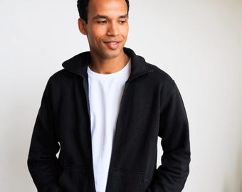 Jaqueta masculina de cânhamo • Casaco de inverno em mistura de algodão orgânico • Camada ecológica para o outono • Casaco com zíper • Roupa casual masculina para atividades ao ar livre