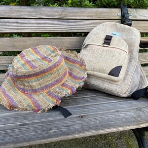 Hemp Mini Backpack Travel Daypack Hiking Bag Eco Friendly Organic Small Rucksack Nepal Himalayan Design Sustainable Accessory Everyday Carry image 6