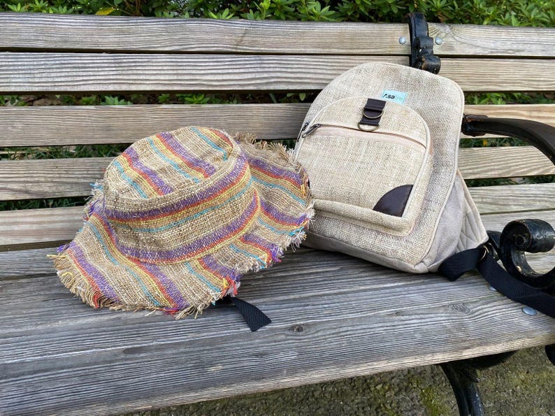 Hemp Mini Backpack Travel Daypack Hiking Bag Eco Friendly Organic Small Rucksack Nepal Himalayan Design Sustainable Accessory Everyday Carry image 6