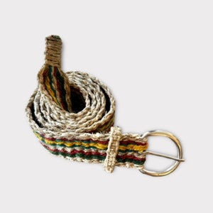 Woven Belt Handmade EcoFriendly Pure Hemp Belt Asatre Boho Hippie Vegan Belt  Multi Stripe Red Yellow Green Blue