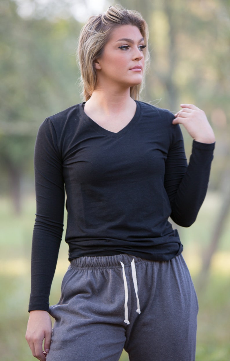 Hemp and Cotton Activewear Shirt Stretch Long Sleeve VNeck Etsy