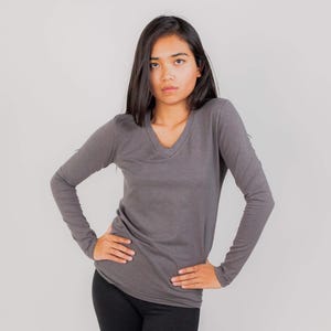 Hemp Cotton Shirt • Layering Top • Sustainable Clothing • Eco Friendly Hemp Blend Vneck • Athletic Wear Breathable Fabric Hiking Outdoor image 2