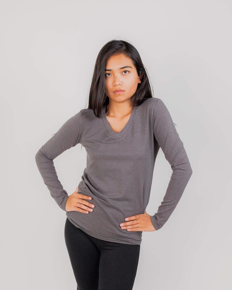 Hemp Cotton Shirt • Layering Top • Sustainable Clothing • Eco Friendly Hemp Blend Vneck • Athletic Wear Breathable Fabric Hiking Outdoor image 2