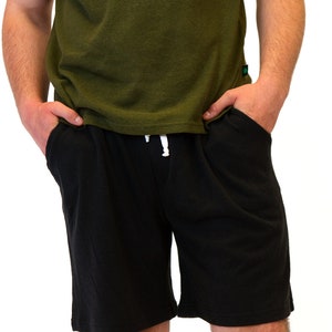 Men's Hemp Athleisure Jersey Shorts, Hemp and Organic Cotton Casual Shorts Olive, Gray, Black S-XXL Black