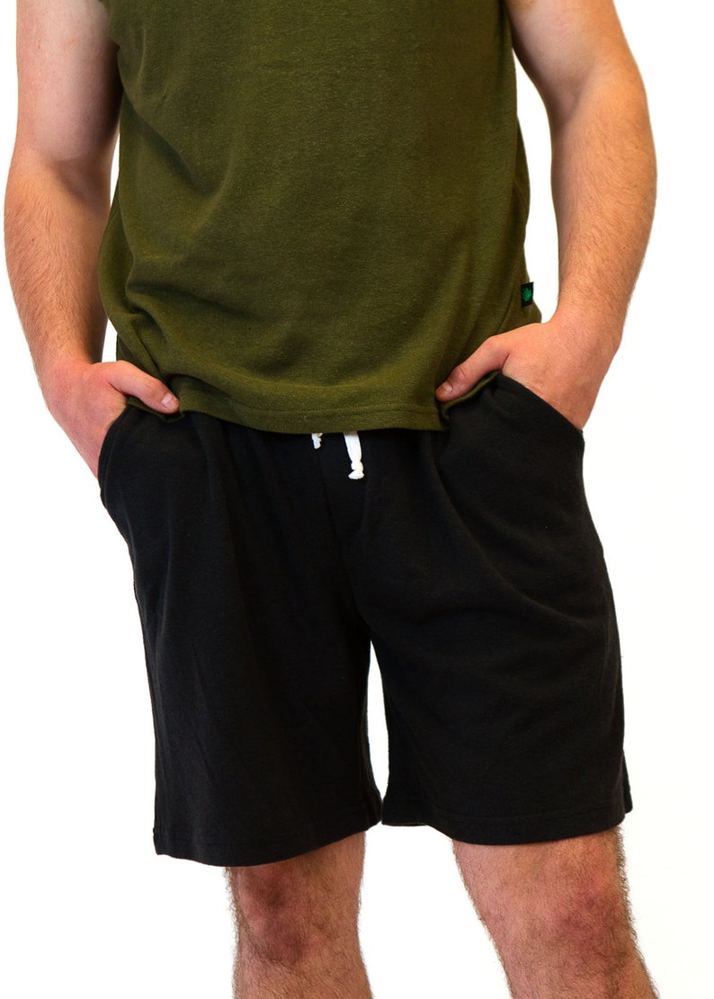 Men's Hemp Athleisure Jersey Shorts, Hemp and Organic Cotton Casual Shorts Olive, Gray, Black S-XXL Black