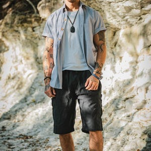 Hemp Cargo Shorts • Men Casual Organic Cotton Short • Summer Asatre Linen Utility Breathable Lightweight Natural Fiber Sustainable Clothing
