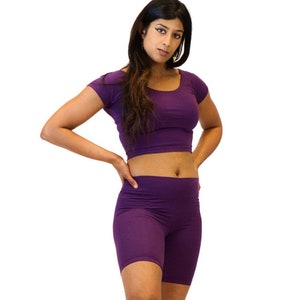 Hemp Yoga Crop Top, Asatre Casual Hemp Crop Top, Eco-friendly Athletic Hemp Clothing Purple