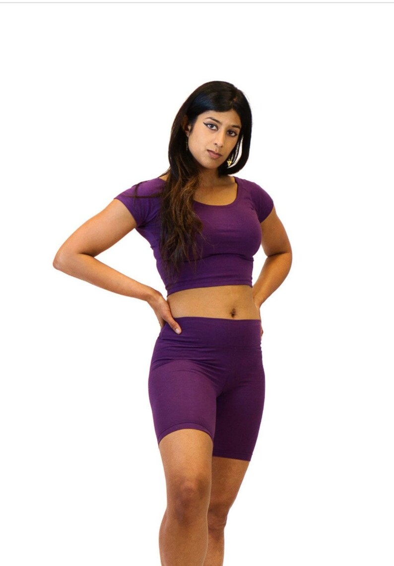 Hemp Yoga Crop Top, Asatre Casual Hemp Crop Top, Eco-friendly Athletic Hemp Clothing Purple