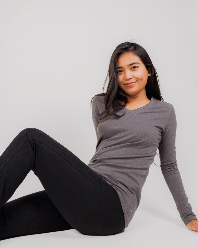Hemp Cotton Shirt • Layering Top • Sustainable Clothing • Eco Friendly Hemp Blend Vneck • Athletic Wear Breathable Fabric Hiking Outdoor image 13