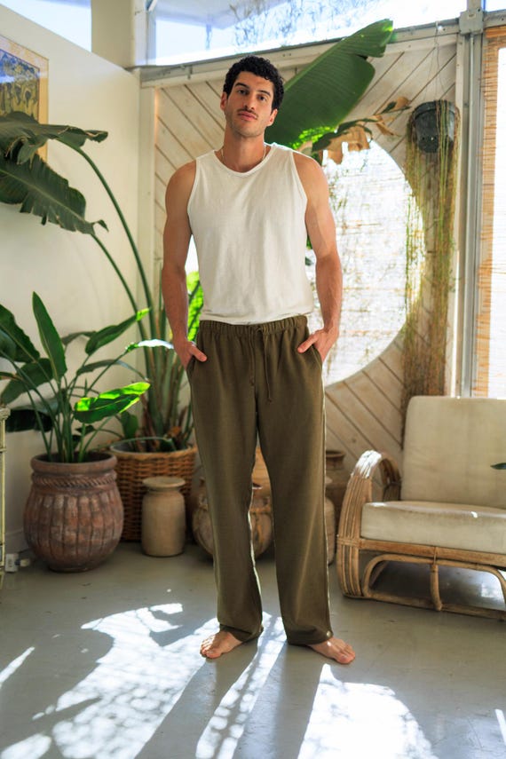 Mens Sweatpants • Tall Hemp Pants Organic Cotton Loungewear• Comfort Wear Sustainable Fleece •Drawstring Trouser Winter Weight Eco Friendly