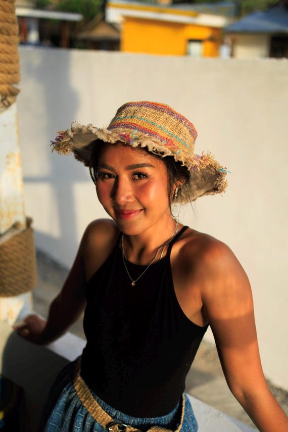 Hemp Boho Striped Multi- Color Sun Hat: Wide Brim Sun  display picture 1