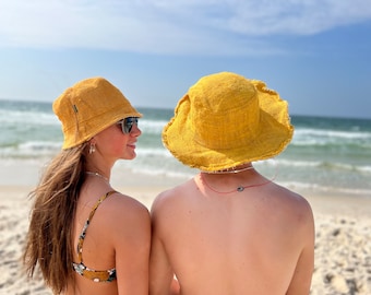 Hemp Bucket or Sun Hat - Golden, Unisex Beach Sun Hat, Natural Hippie Hat, Men's Summer Sun Hat, Festival Bucket Hat, Asatre Hemp Hat