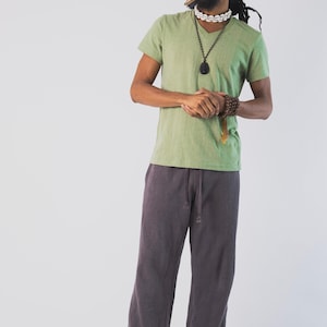 Urban Style Hemp Shirt Vneck Design Slim Fit Tee Organic Cotton Blend Natural Fiber Top Men Fashion Eco Friendly Clothing Sustainable Material Everyday Wear Casual Look Comfortable Fit Breathable Fabric Versatile Wardrobe Essential Modern
