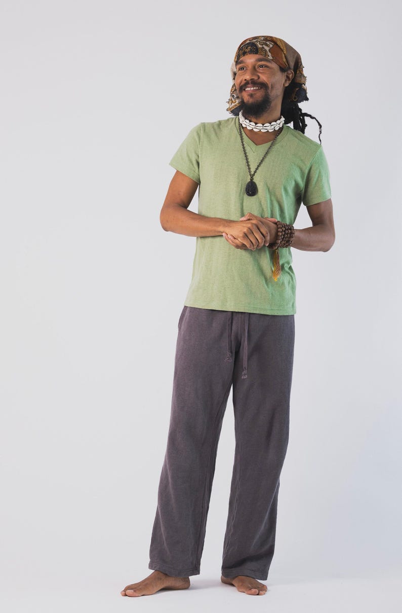 Urban Style Hemp Shirt Vneck Design Slim Fit Tee Organic Cotton Blend Natural Fiber Top Men Fashion Eco Friendly Clothing Sustainable Material Everyday Wear Casual Look Comfortable Fit Breathable Fabric Versatile Wardrobe Essential Modern