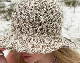 Hemp Hat, Organic Hemp Hat, Crochet Hemp Hat, Handmade Crochet Hat, Unisex Hat, Beach Hat, Natural Hat,Natural Dye Hemp Hat, Hemp Sun Hat