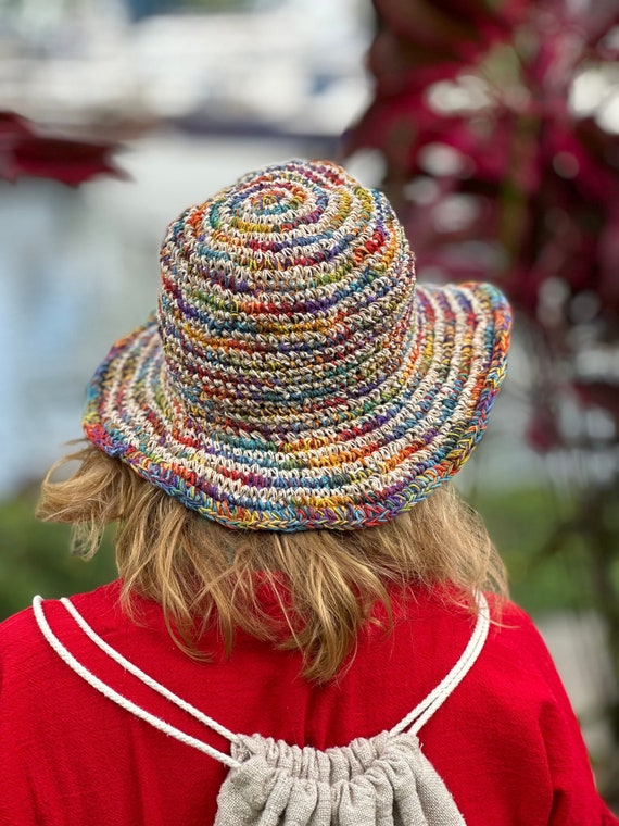 Crochet Hemp Hat, Handmade Crochet Multi Color Sun Hat, Unisex Hat, Beach  Hat, Natural Hat, Rainbow Trim Hemp Sun Hat -  Canada