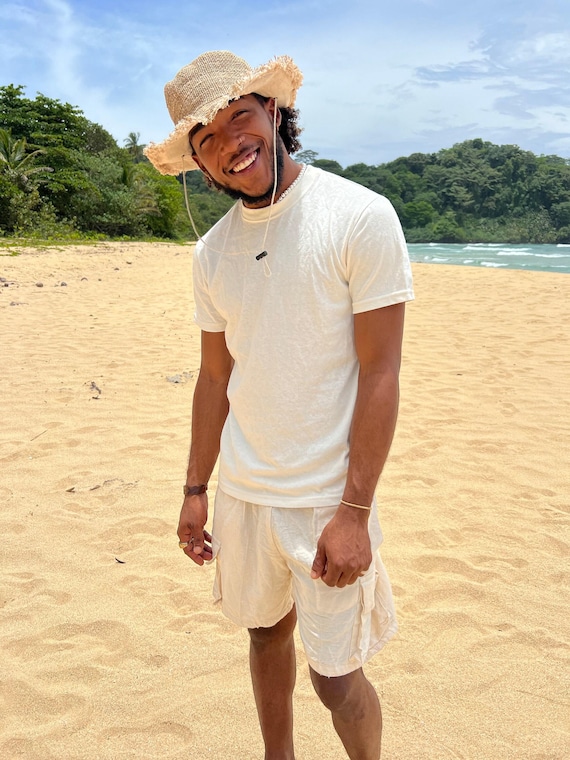 Hemp Safari Hat with String Adjustable Chin Strap • Unisex Eco-Friendly Sun Hat for Men & Women • Handmade Travel Hat • Festival Adventure