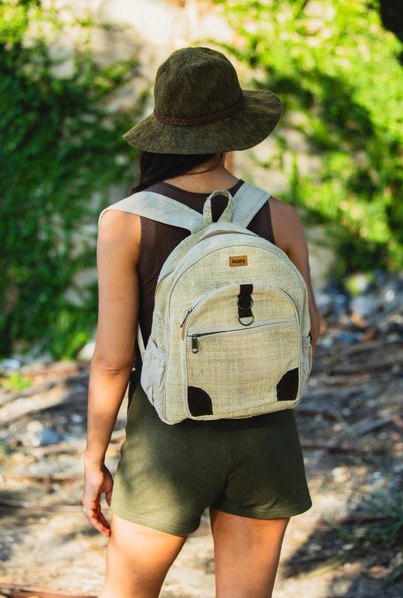 Hemp Mini Backpack Travel Daypack Hiking Bag Eco Friendly Organic Small Rucksack Nepal Himalayan Design Sustainable Accessory Everyday Carry image 10