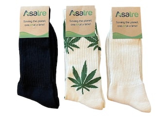 Men's Hemp and Organic Cotton Calf Socks, Hemp Leaf Socks, Hemp Hiking Socks, Asatre Men's Gifts