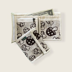 Cartera de hongo, ecológica, de cáñamo, hecha a mano del Himalaya, plegable, regalo para hombre, cartera de hongo