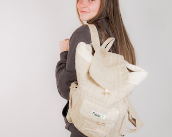 Hemp Backpack•Travel Bag Eco Friendly Handmade Sustainable Bags • Lightweight Hiking Adventure Pack School Daypack Campus Boho Artisan Tote