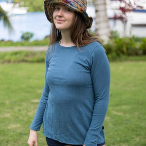 Hemp Womens Shirt •Organic Cotton Top Boho Clothing Style Sustainable Women Love Relaxed Fit• Eco Friendly Garment Natural Fabric Breathable Steel Blue