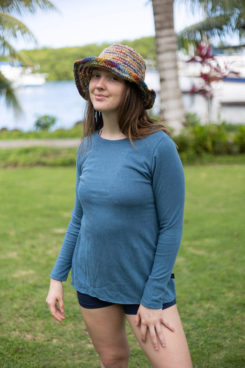 Hemp Womens Shirt •Organic Cotton Top Boho Clothing Style Sustainable Women Love Relaxed Fit• Eco Friendly Garment Natural Fabric Breathable Steel Blue