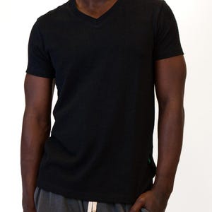 Hemp Vneck Shirt • Slim Fit Design Urban Style Tee • Organic Cotton Outdoor Everyday Casual Wear Eco Friendly Natural Fiber Top Men Clothing Black