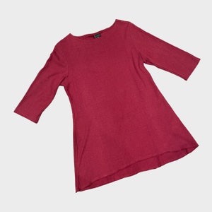 Women's Hemp and Organic Cotton Three Quarter Sleeve Relaxed Fit Top, Fluid Shirt XS-XXL Burgundy