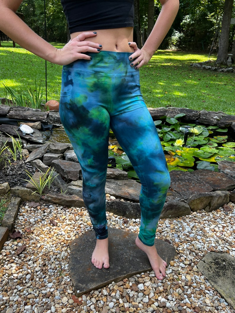 Hemp Leggings With Pockets Tie Dye, Hemp Athleisure, Yoga Tie Dye Pocket leggings Asatre Woman's Hemp Clothing image 8