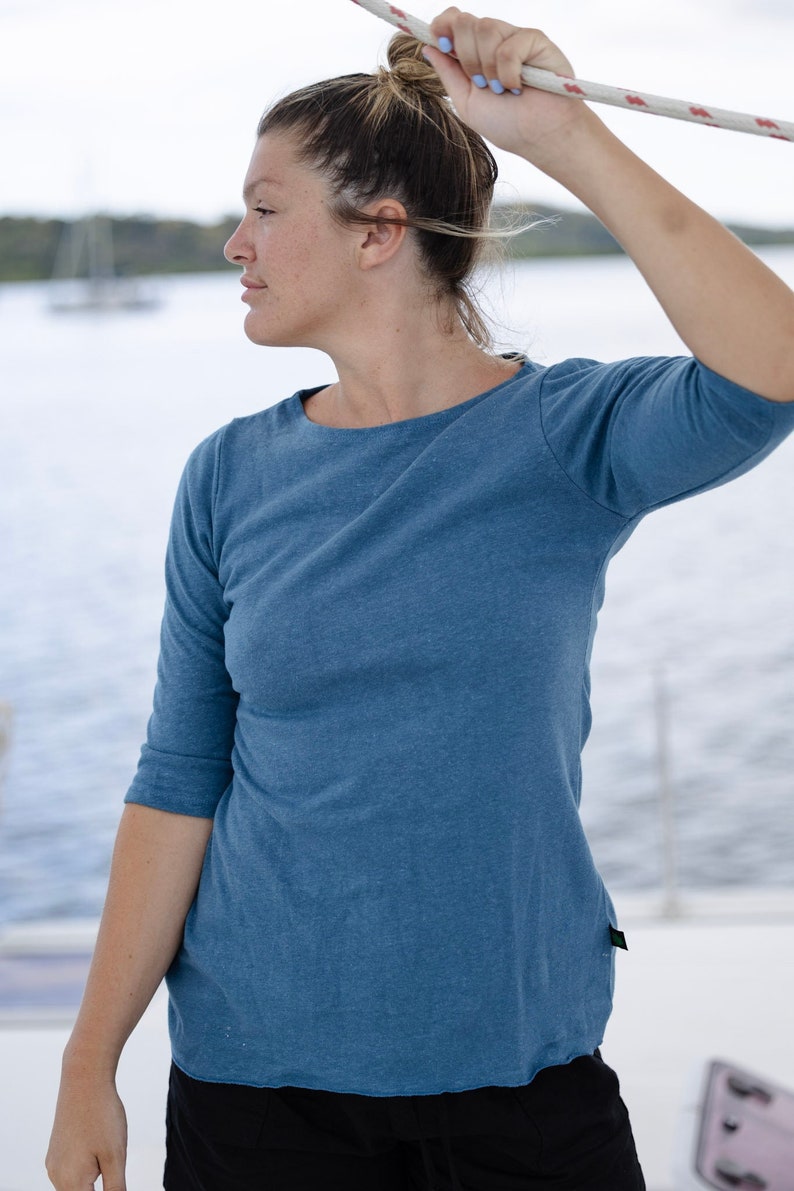 Women's Hemp and Organic Cotton Three Quarter Sleeve Relaxed Fit Top, Fluid Shirt XS-XXL image 2