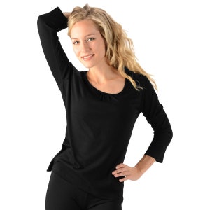 Hemp and Organic Cotton Shirt, Three-Qtr Length Sleeve Scoop Neck Hemp Shirt, Women's Hemp Clothing Black
