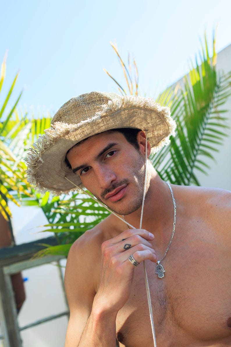 Hemp Safari Hat with String Adjustable Chin Strap • Unisex Eco-Friendly Sun Hat for Men & Women • Handmade Travel Hat • Festival Adventure image 2