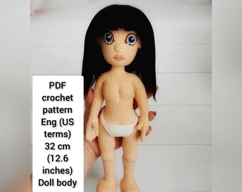 crochet doll pattern, doll body pattern, amigurumi doll tutorial, pdf crochet pattern, kawaii doll pattern, crochet toy pattern