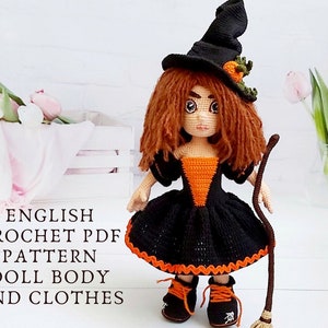 Amigurumi doll crochet pattern, witch doll crochet pattern, witch outfit crochet pattern, amigurumi witch pattern, outfit for doll pattern,