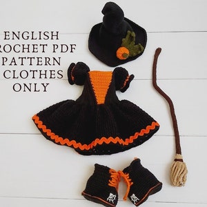Amigurumi doll clothes pattern, witch doll crochet pattern, witch outfit crochet pattern, amigurumi witch pattern, outfit for doll pattern