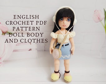 crochet doll pattern, PDF doll amigurumi pattern, amigurumi doll pattern, doll in summer removable clothes, kawaii doll pattern, tutorial
