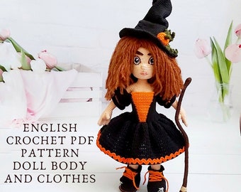 Amigurumi doll crochet pattern, witch doll crochet pattern, witch outfit crochet pattern, amigurumi witch pattern, outfit for doll pattern,
