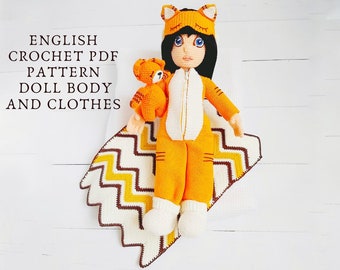 Amigurumi crochet doll pattern, doll pajama pattern, kigurumi for doll, doll in removable clothes, doll in pajama, crochet outfit pattern